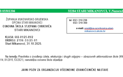 Javni poziv za organizaciju višednevne izvanučioničke nastave