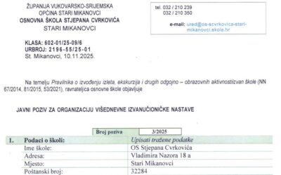 Javni poziv za organizaciju višednevne izvanučioničke nastave 5. i 6. razred