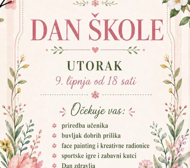 OBAVIJEST! Dan škole odgođen za utorak, 9. lipnja