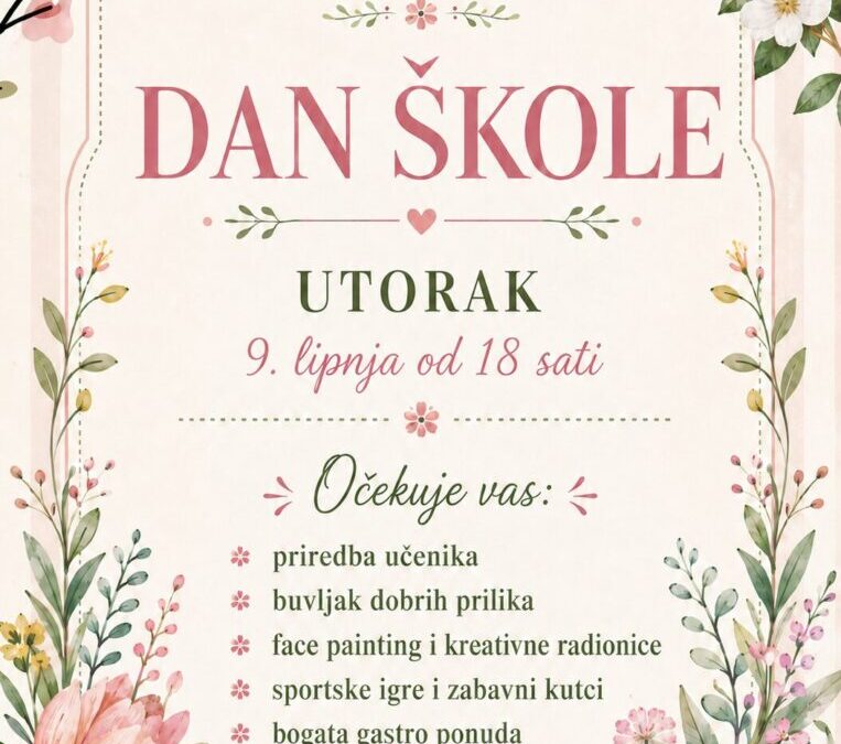 OBAVIJEST! Dan škole odgođen za utorak, 9. lipnja