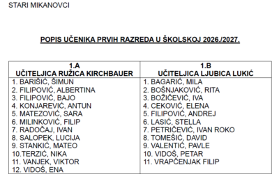 POPIS UČENIKA PRVIH RAZREDA U ŠKOLSKOJ 2026./2027.